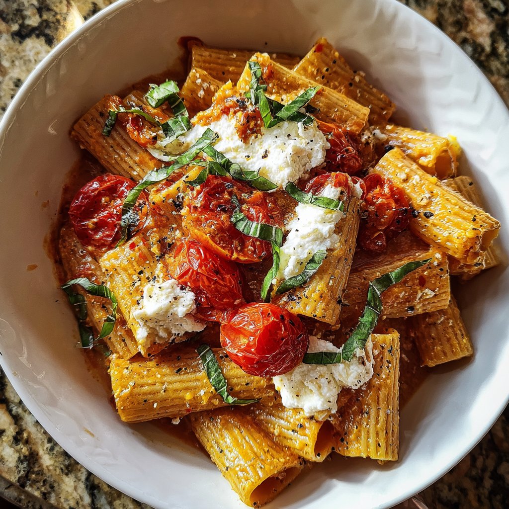 Rigatoni mit Tomaten und Ricotta