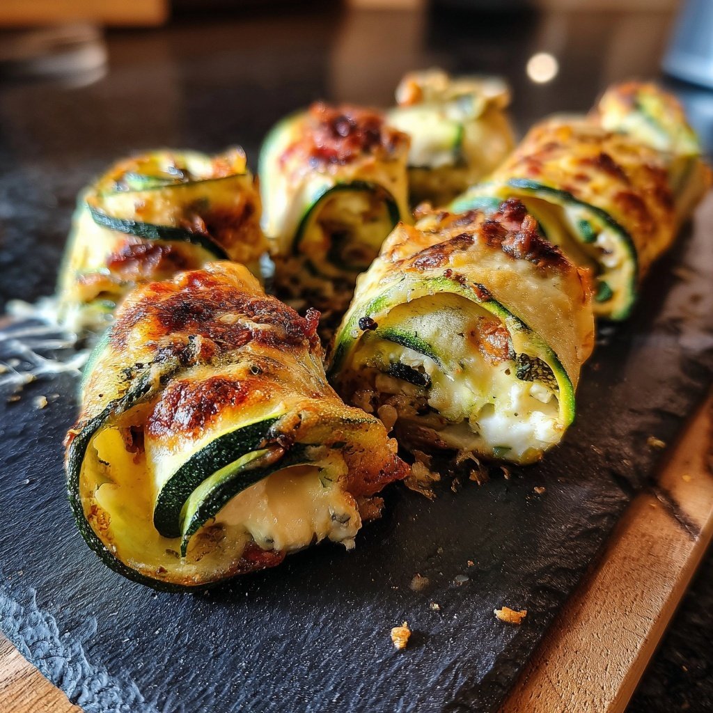 Herzhafte Zucchini-Röllchen mit Frischkäse (kaltes Fingerfood) - leicht & lecker