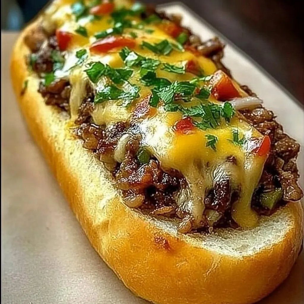 Cheesesteak gefülltes Knoblauchbrot