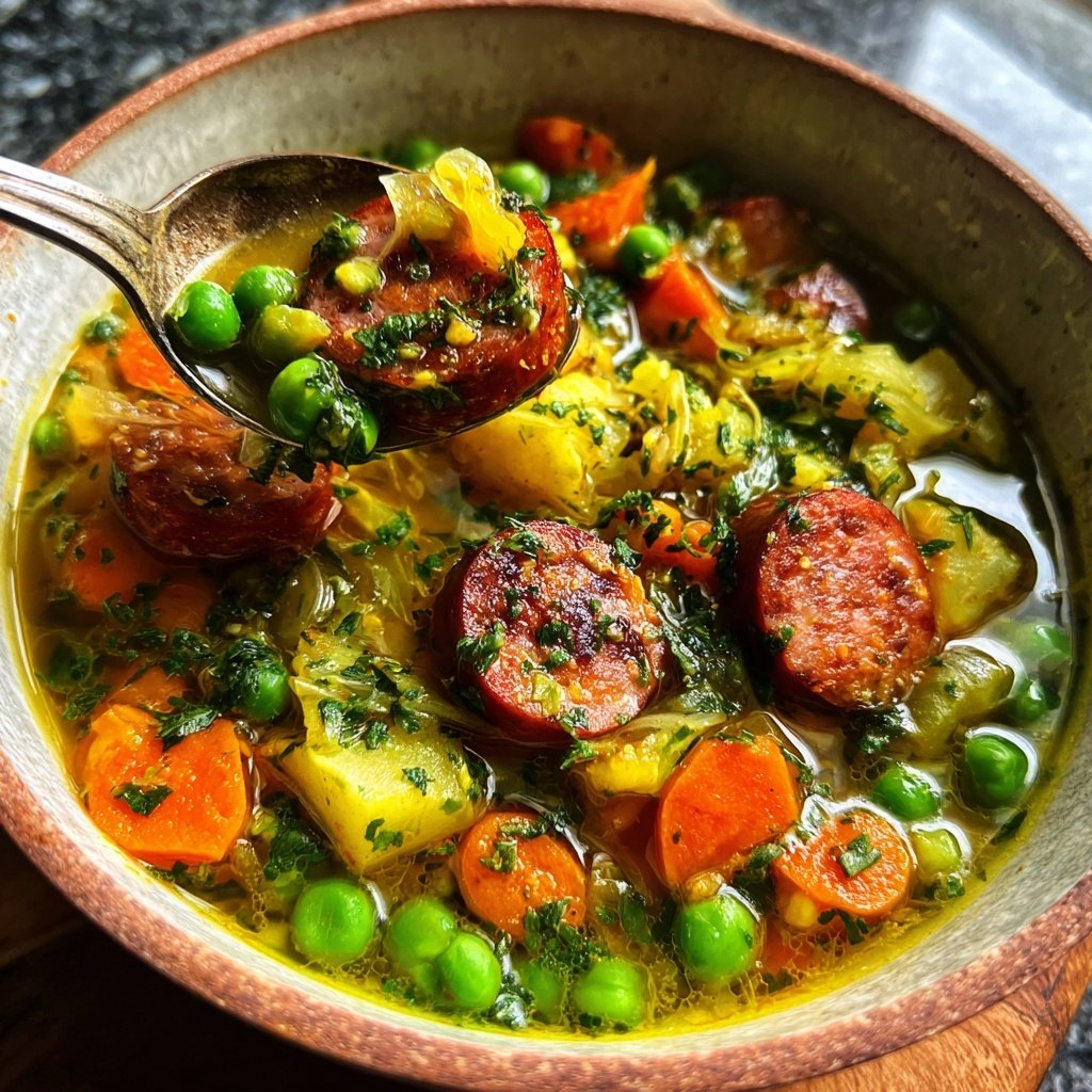 ERBSENEINTOPF mit Würstchen - einfaches Rezept