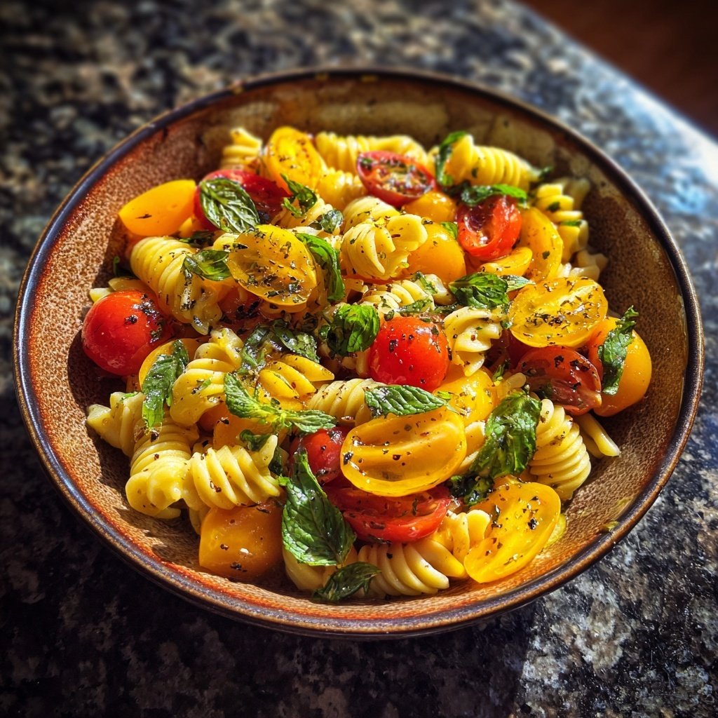 Mediterraner Nudelsalat Mit Basilikum