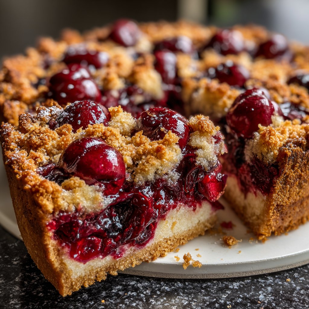 Kuchen mit Kirschen und Streuseln